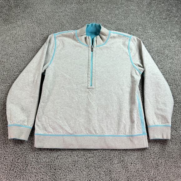 Tommy Bahama Reversible Sweater Mens M Blue Beige 1/4 Zip Cotton Casual READ - Picture 2 of 16